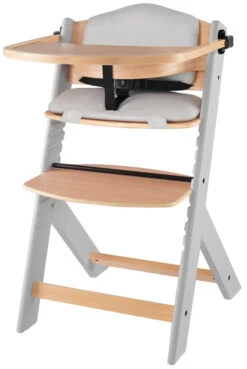 Kinderkraft Enock Grijs/Naturel Houten Kinderstoel Met Zitverkleiner KHENOC0PGRY0000