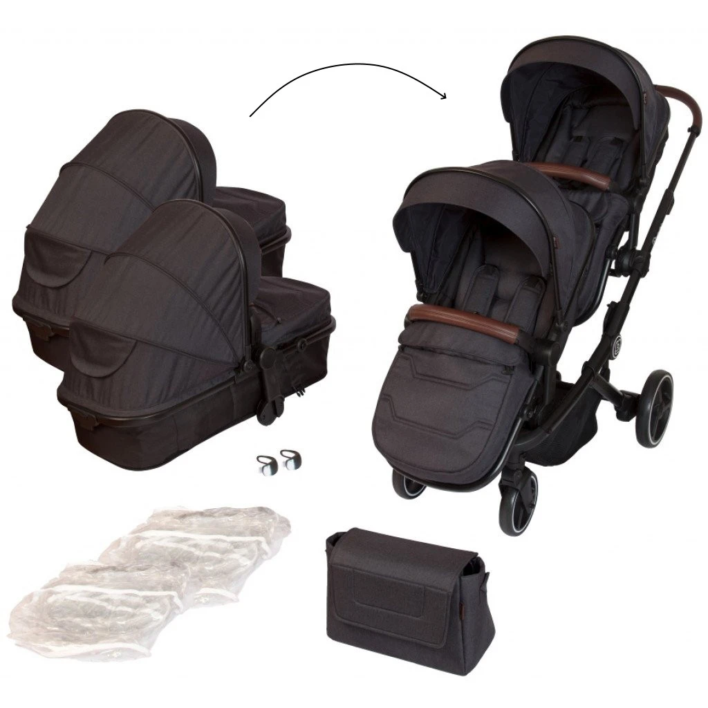 Babygo Twinner Grey Tandem Duowagen Incl. 2 Autostoelen 4 Babygo Twinner Grey Tandem Duowagen Incl. 2 Autostoelen - Afbeelding 2