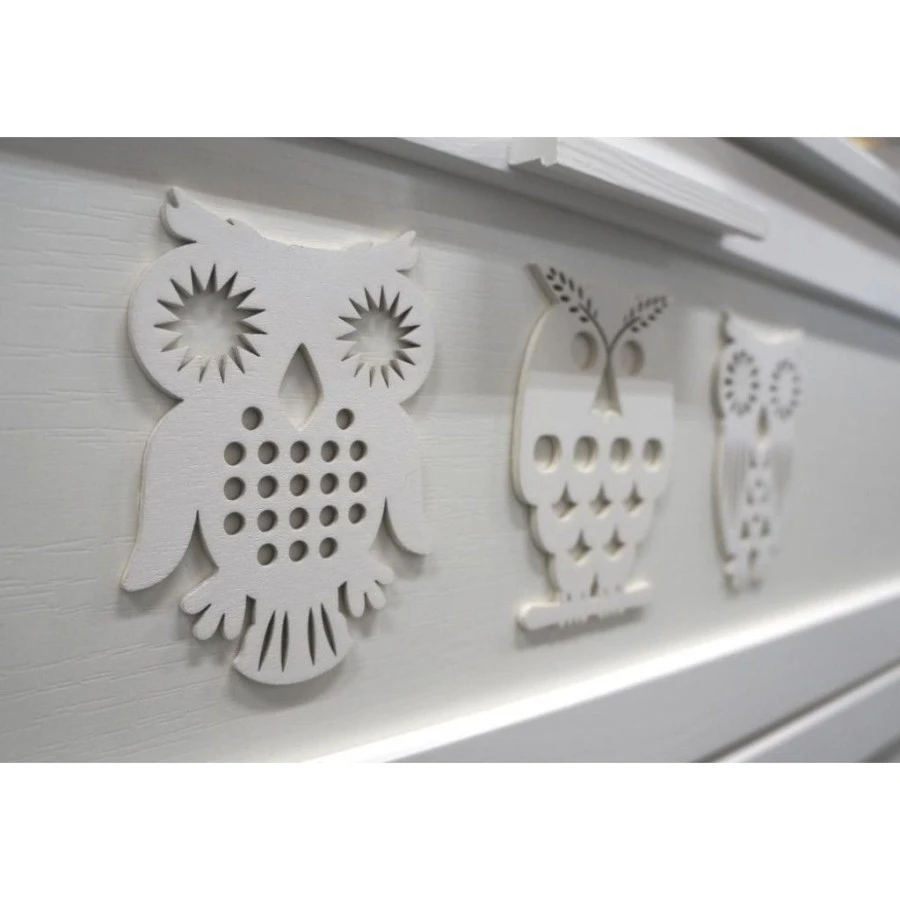 Babykamer Uil Wit: Ledikant, Commode En Open Kast 7 Babykamer Uil Wit: Ledikant, Commode En Open Kast - Afbeelding 5