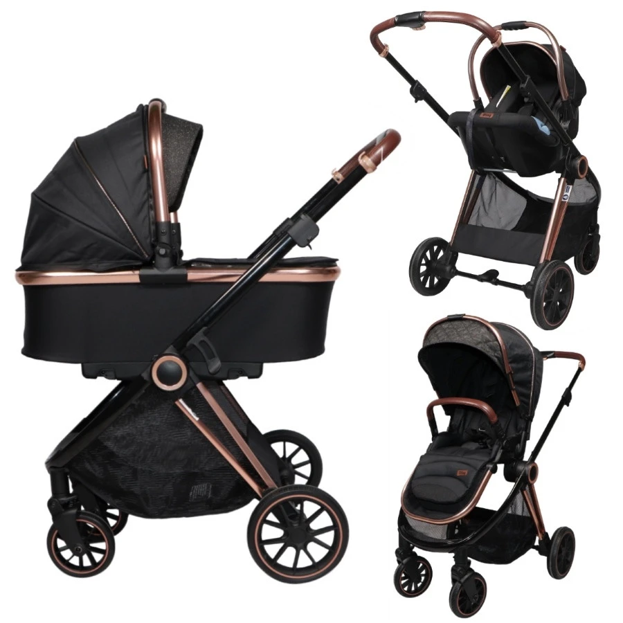Ding Fenix Black/Rose 3-in-1 Combi Kinderwagen Incl. Autostoel 3 Ding Fenix Black/Rose 3-in-1 Combi Kinderwagen Incl. Autostoel