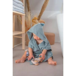 Label Label Silver Blue Badstof/Hydrofiel Badjas LLTT-934673 -Babyproducten Winkel lltt 934673 bath robe silver blue 01 1