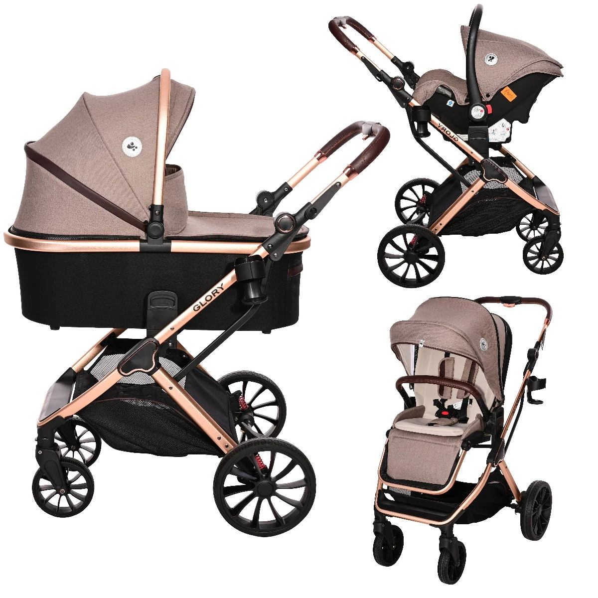 Lorelli Glory Beige 3-in-1 Combi Kinderwagen Incl. Autostoel 1002176-2303 3 Lorelli Glory Beige 3-in-1 Combi Kinderwagen Incl. Autostoel 1002176-2303