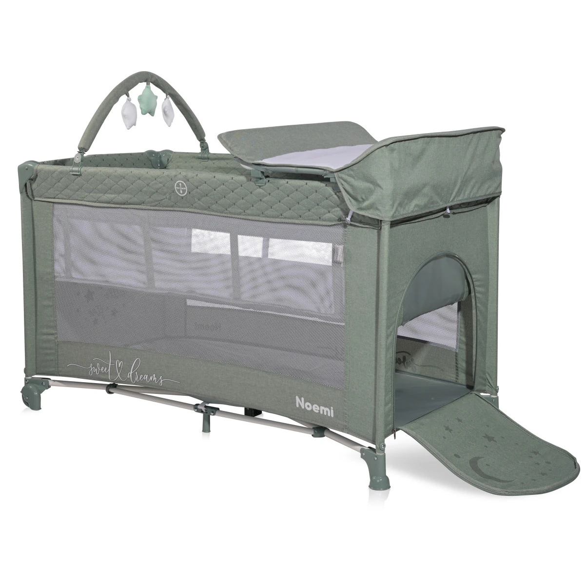 Lorelli Noemi Plus Iceberg Green Star Campingbed Met Bodemverhoger 1008056-2218 5 Lorelli Noemi Plus Iceberg Green Star Campingbed Met Bodemverhoger 1008056-2218 - Afbeelding 3