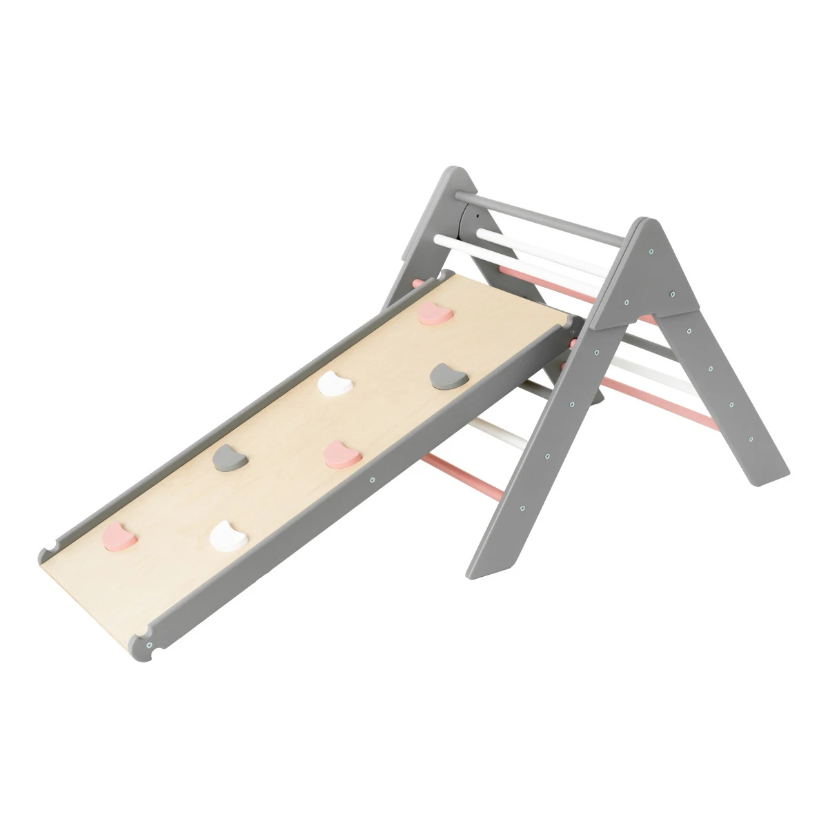 Luna Toys Colorful Grijs/Roze Houten Klimrek Met Glijbaan LU-00544 3 Luna Toys Colorful Grijs/Roze Houten Klimrek Met Glijbaan LU-00544